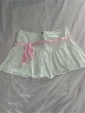White Mini Skirt with Pink Gingham Tie